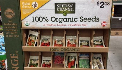 Seeds, both conventional and grown organically, are all over the place this time of year. This rack is at Lowes.