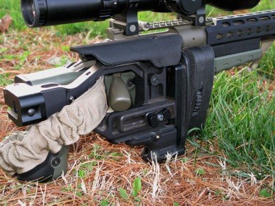 The aperture in the stock is large enough to accommodate most tactical bolt knobs.