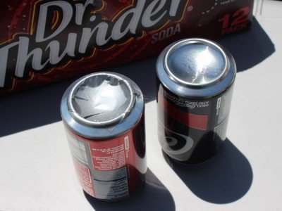 The Coke cans flew fine. Mostly. Dr. Thunder split every time, until we devised the duct tape patch.