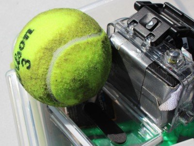 Tennis balls get singed. This one has been shot once. 