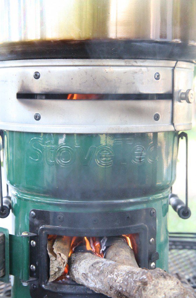 In order to maintain the hard boil required by a canner, you need a raging fire with plenty of air. In a Rocket Stove that is still only a little fuel, and the StoveTec heat ring helps a lot with this stove. 