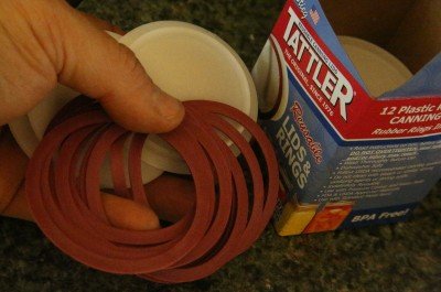 I also decided to try these Tattler reusable lids.  The screw top is still used, so make sure you keep the rust off of them. 