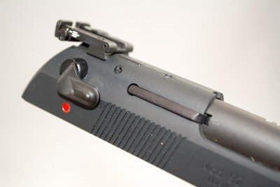 The safety is ambidextrous. Note the external extractor.