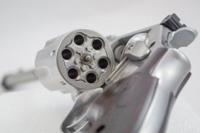 The cylinder and ejector star are recessed for the rimmed .17 HMR cartridges.