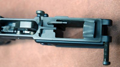 The magwell as seen from above. The lower includes the ejector and feed ramp.