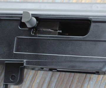 The charging handle is easy to find, and moves the bolt with almost no effort. 