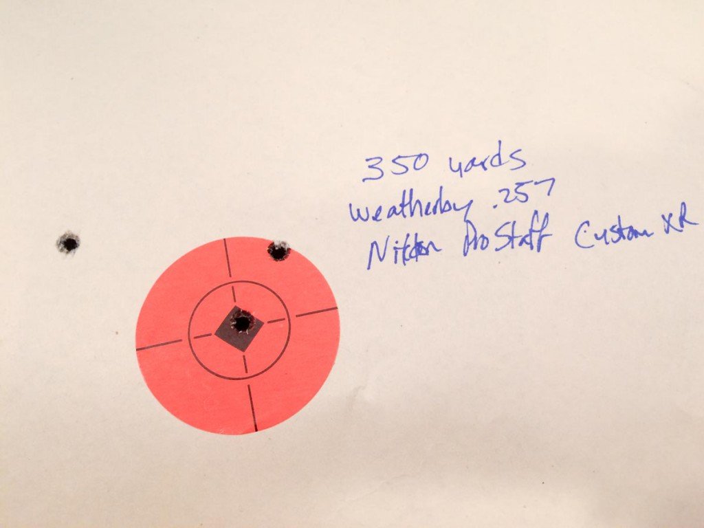 With this kind of luck I'm running out to by 1,000 Lotto tickets! Note the dead center hit on this 2-inch target from 350 yards. I'd say the elevation setting was calibrated properly!