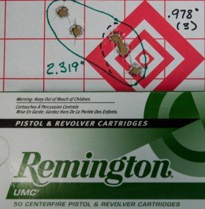 Just edging out the Winchester, the best groups were achieved with Remington UMC 230 grain ball.