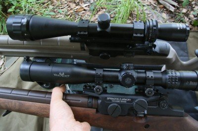 These are the two mounts next to each other.  I first tried this rifle with the Leatherwood 1200, but I did my accuracy tests with the Burris Veracity First Focal Plane scope that I stole off of the wood gun. It is a really sweet scope. 