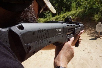 DP-12 Review--A Functional Double Barrel Bullpup The recoil energy hits a spring loaded buttpad.