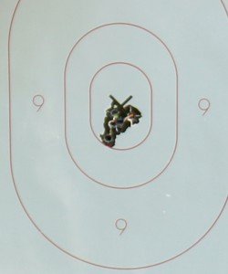 And this is how it shoots. Keep in mind that we haven't tested our typical varitey of loads, or matched a bullet shape to the gun for performance purposes. This is what we got on our opening warm-ups.