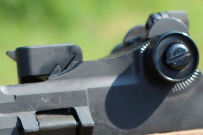 This block in front of the peep sight silde out of the doevtail to allow for a scope mount to be installed. 