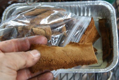 This is the ancient tinder called Amadou that I mentioned in the article. It is made from a tree fungus, and these days it is used for fly patches and felt hats. 