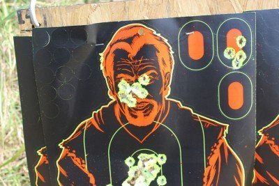 The six on the top are aimed right at the nose. I couldn't get one-hole groups with the Bel-Air, but that's hardly the point.