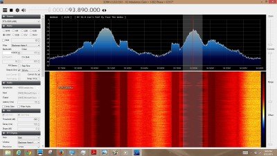 You will see your local radio stations in the 88-108mhz range. They broadcast in "wide FM" which takes big chunks of frequencies. 