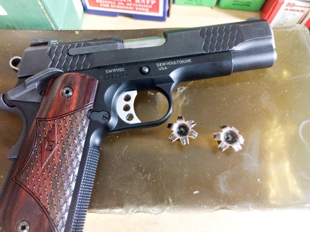The Commander-sized SW1911 Sc generated excellent expansion and penetration results with both the Barnes TAC-XPD ammo (shown) and the Federal HST.