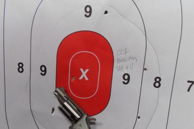 Not the world's tightest five shot group, but not bad for a gun this small from ten yards out.