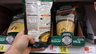 For an apples to apples comparison. This name brand bag of thick survival soup has 1,440 calories in the package.  That works out to 414 calories per package. 