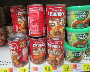 Even a regular can of Chunky soup is 280 calories for $1.98.  That's 141 calories per dollar. 