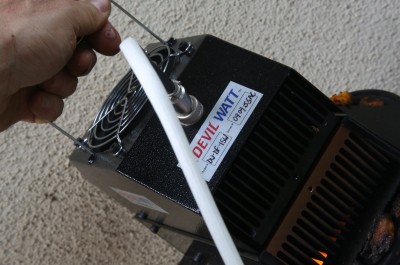 The Devil Watt comes with two of these cords that are insulated with heat tubing. One cord has a 12volt cigarette lighter jack and a 5v USB jack. The other cord has the alligator clips you see hooked to the charge controller. 