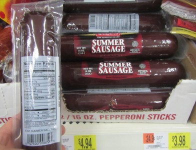 This summer sausage is 1,520 calories for $4.94.  That equals 308 calories per dollar, for solid beef. 