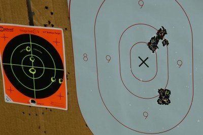 The two groups on the right were shot with the laser, slowly. The group on the left was shot for time. Either way, The Curve is capable.