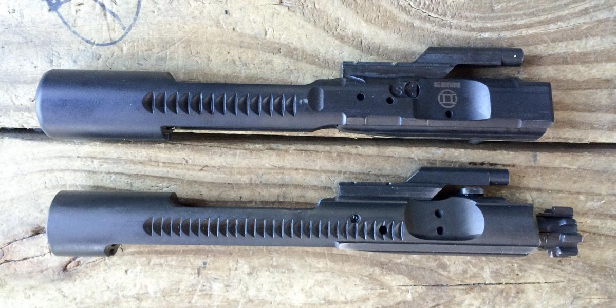 Gemtech Suppressed Bolt Carrier (top) and standard carrier (bottom)