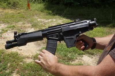 PTR 32P – The H&K Style AK Alternative Mag changes are not as graceful as they could be on a SBR or full sized rifle, because you have to support the weight with one hand.