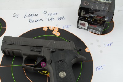 The Barnes TAC-XPD 9mm +P shot a number of five-shot groups under two inches.