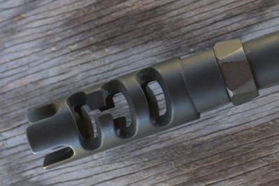 A good muzzle brake is a must for rapid fire. This one holds the gun down nicely. 