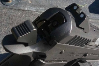 The rear sight offers a basic two dot sight picture.