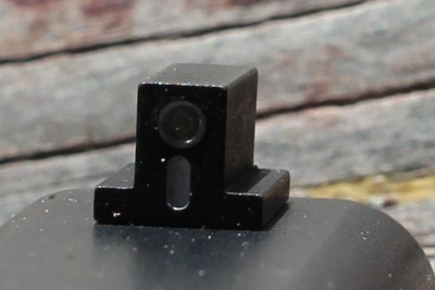 The front sight has a dot and a vertical line.