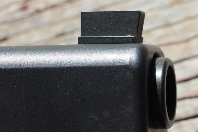 The front sight has a forward facing slope. This allows it to be used for manipulation, too.