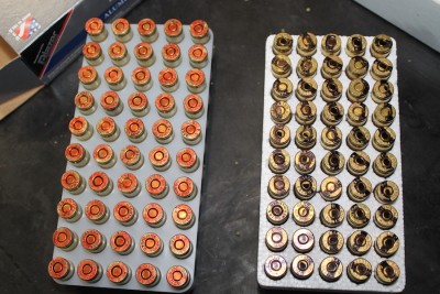 Once we have reloaded them a couple times we mark them red so they can be retired. The black ones indicate they have only been reloaded once.