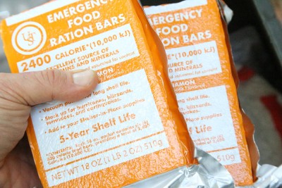 The ration bars are at most Walmarts for $5. They are made by Mayday, which I have explained in past articles can be bought online in bulk. 