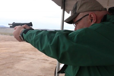 Another shot of Jon shooting the Republic Forge 1911.  