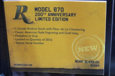 Remington Bicentennial Limited Editions - SHOT Show 2016 870 details.