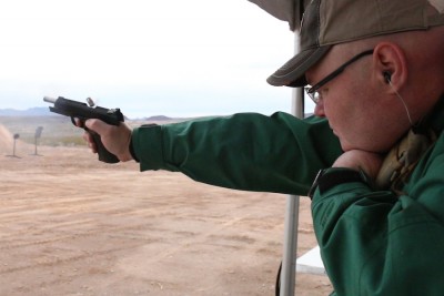 Jon Hodoway shooting a Republic Forge 1911. 