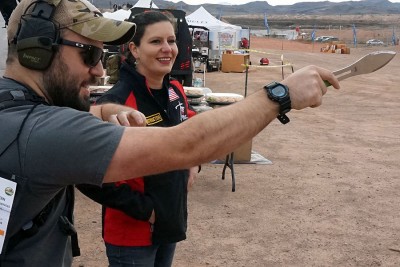 SOG Launches Tactical Backpack Lineup -- SHOT Show 2016 There you can see champion knife thrower Melody Cuenca giving Jacob a brief tutorial on how to get the job done.