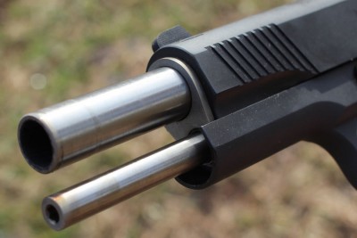 The two piece guide rod sticking out. 