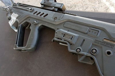 The receiver is marked 223, but this is the 300 Blackout Tavor. IWI used the tape to make sure the rifles and ammo were not mixed at the range.
