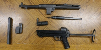 The review gun field stripped.