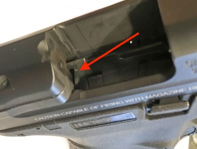 You can field strip the M&P 45 without pulling the trigger by flipping this sear disengagement lever.