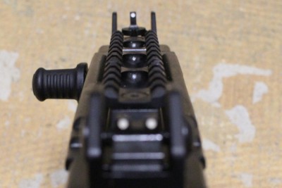 Rear sight with extra white dots to help line up the front sight. 