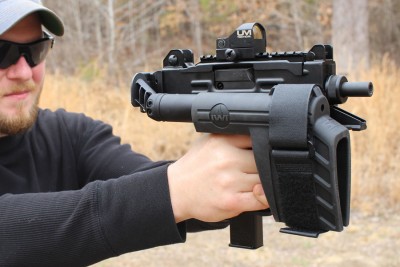 The brace, when folded, can get in the way. But it makes the gun much shorter.