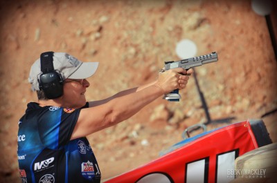 Kay Miculek, shooting a Limited pistol. 