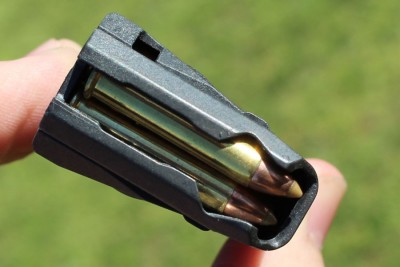 From the top-end. Not the feed lips are still plastic. 