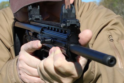 Large frame shooters will have to get accustomed to the limited real estate on the gun. 