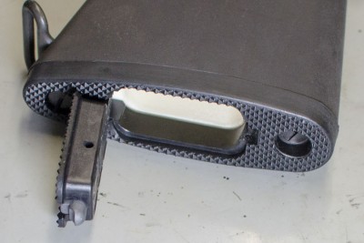 A2 buttstock has door that opens for storage 