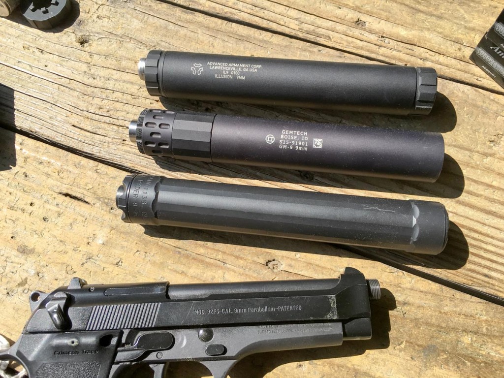 Top to bottom: AAC Illusion 9, Gemtech GM-9 and Surefire Ryder 9Ti.